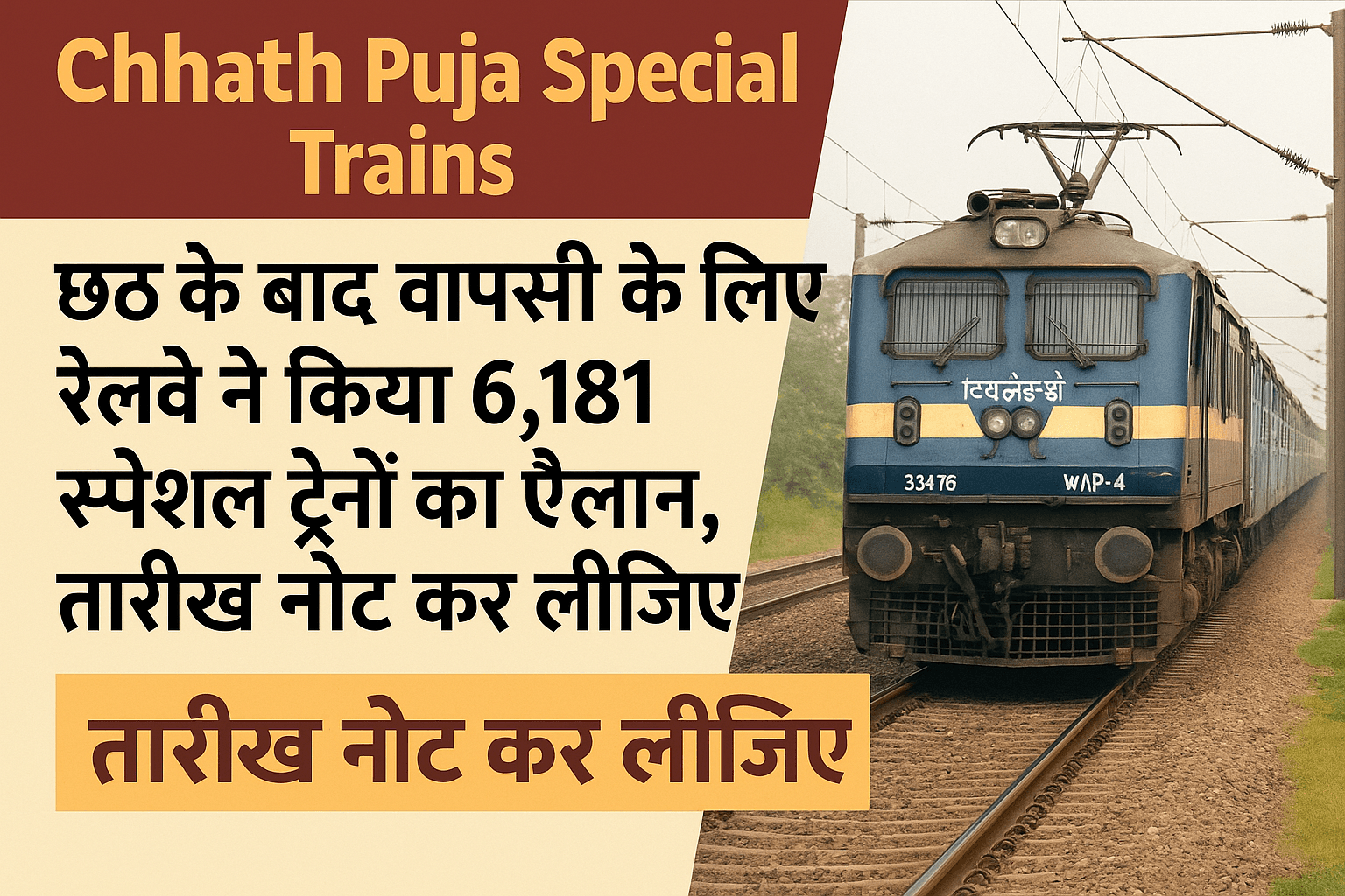 छठ पूजा 2025 स्पेशल ट्रेन | 6181 ट्रेनें बिहार यूपी के लिए | Railway